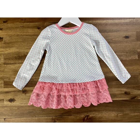 Matilda Jane The Adventure Begins Jump Rope Tunic Green Pink Polka Dot Knit Top - Picture 2 of 9